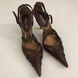 Aldo Pointed Toe Strap Heels Euro 37 Size Brown